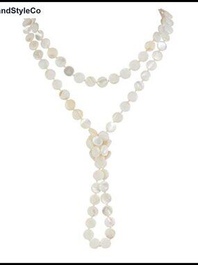 Long Shell Necklace Flat Round Mother of Pearl Bead Women Jewelry